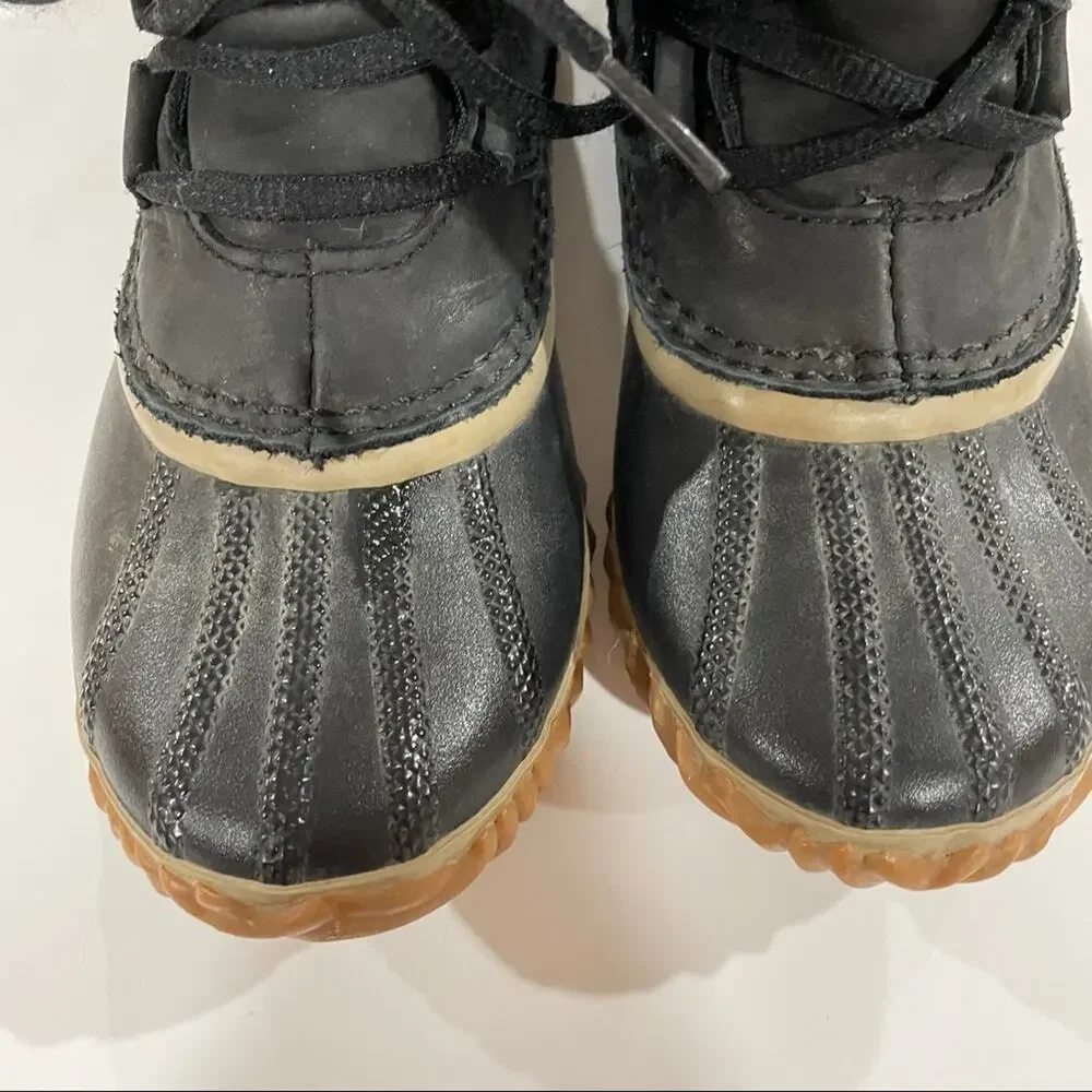 Sorel Out N About Black Leather Lace Up Ankle Waterproof Duck Boots Size 7‎
